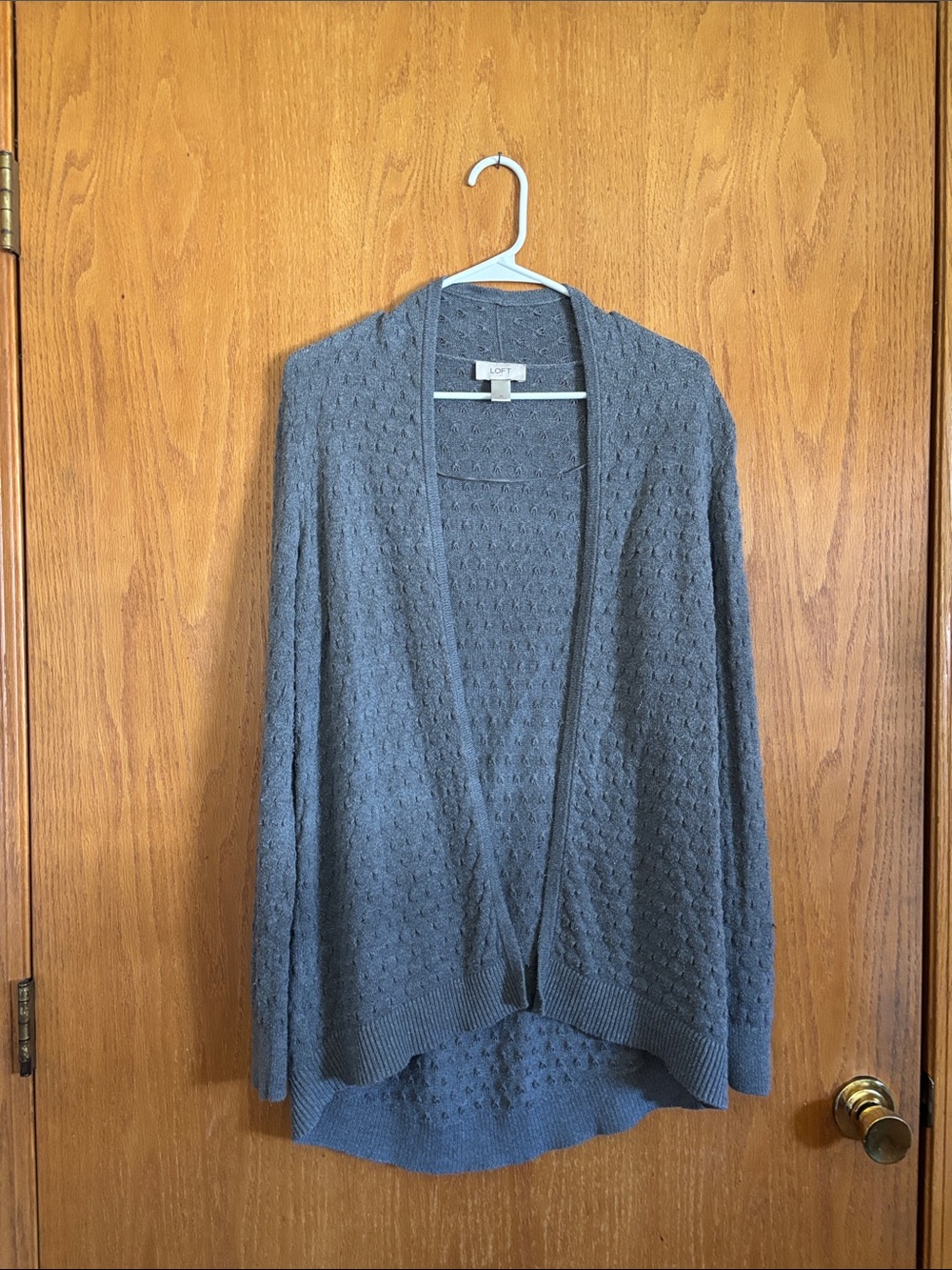 Cozy Open-Front Gray Knit Cardigan Sweater - Loft size medium